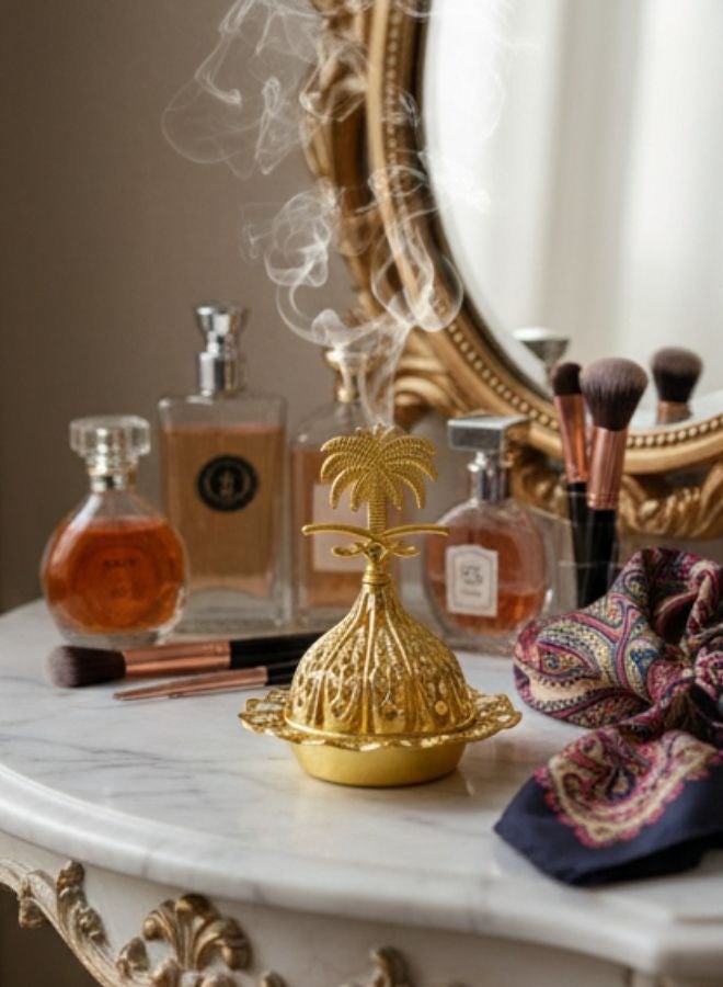 مبخرة بخور ذهبية بتصميم عربي فاخر – مبخرة معدنية مزخرفة من الحديد عالي الجودة مع غطاء قابل للإزالة – لتعطير الجو ونشر الروائح العطرية بالتساوي – قطعة ديكور فاخرة للمنازل والمناسبات – هدية مثالية للأصدقاء والعائلة - Image 4